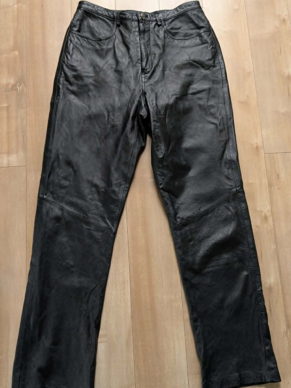 Vintage Genuine Leather Moto Pants High Rise Straight Leg Black Women's 6